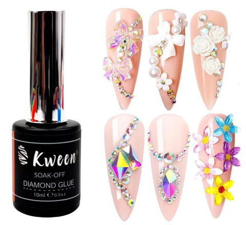 KWEEN Nail Rhinestone UV Glue Gel, Super Strong Adhesive No Wipe Gel Nail Glue For Rhinestones, 3D DIY Decorations Nail Gem Glue