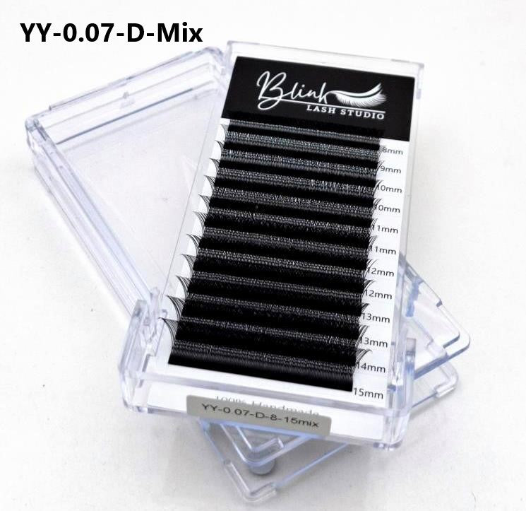 Blink YY Lashes 2D Pre Made Fan Eyelash Extensions Volume 0.07D Curl Mix Premade Y Shape Soft Natural Eyelashes Extension by Blink (Y-0.07D)