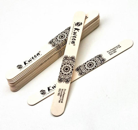KWEEN Professional Thin Wooden Nail File Emery Board 100/180 Grit Tool
