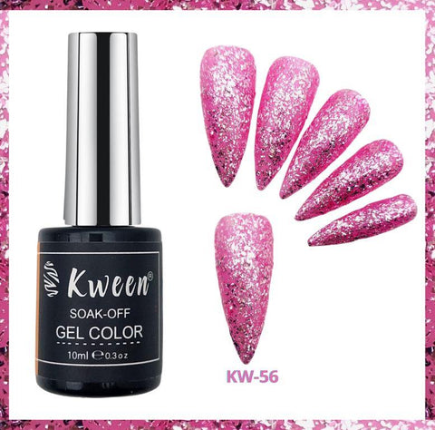 KWEEN Diamond Pink Glitter Gel Nail Polish LED UV Sparkle Nail Gel Polish