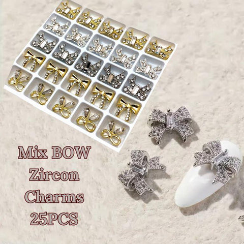 25PCS Alloy Nail Art Bow Charms 3D Gold Silver Metal Nail Decorations For Professionals Manicure Bowknot Accessories