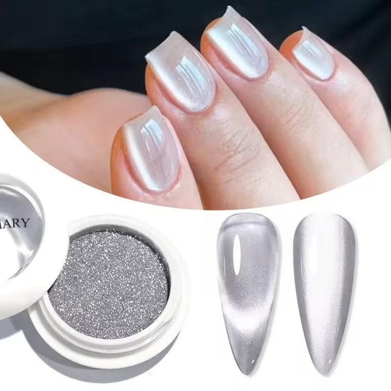 NICOLE DIARY Pigment Chrome Powder With Mirror Effect White Moonlight Cat Magnetic Nail Powder