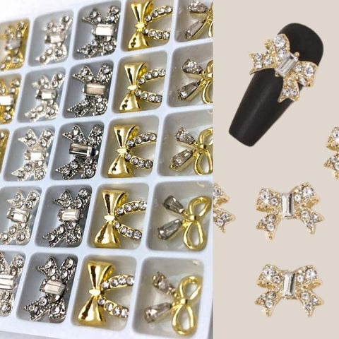 25PCS Alloy Nail Art Bow Charms 3D Gold Silver Metal Nail Decorations For Professionals Manicure Bowknot Accessories