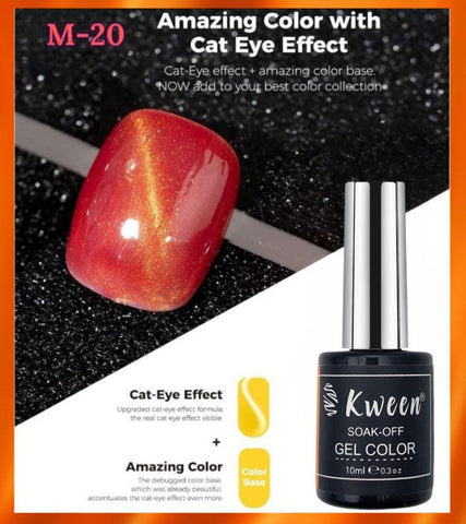 KWEEN Cat Eye Gel Nail Polish, 10ml Soak Off UV LED Glitter Magnetic Gel Nail Polish, Gold Brown Cateye Gel Polish for Manicure