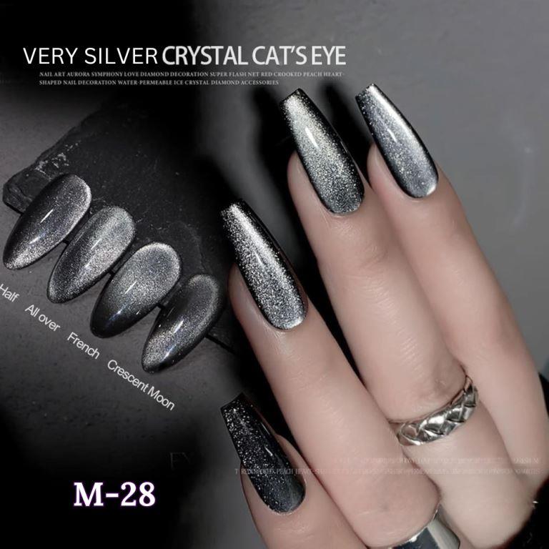 KWEEN Silver Color Gel Nail Polish 9D Cat eyes Glitter Magnetic Gel Polish UV Gel Nail Polish with Magnetic Stick for Nail Salon