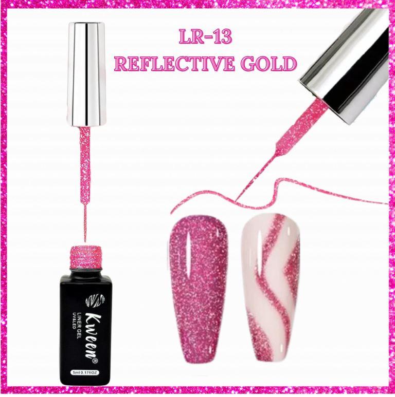 KWEEN Gel Liner Nail Art Reflective Glitter Polish Thin Brush Hot Pink Flash Diamond Painted Gel Soak Off Curing Requires for Home Salon DIY Nail Design Decoration