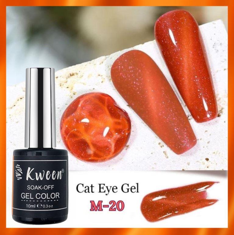 KWEEN Cat Eye Gel Nail Polish, 10ml Soak Off UV LED Glitter Magnetic Gel Nail Polish, Gold Brown Cateye Gel Polish for Manicure