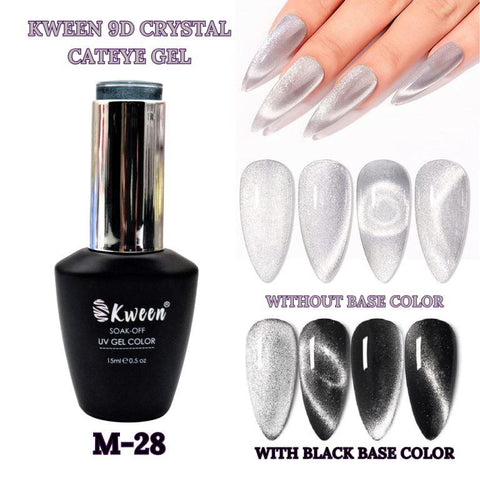 KWEEN Silver Color Gel Nail Polish 9D Cat eyes Glitter Magnetic Gel Polish UV Gel Nail Polish with Magnetic Stick for Nail Salon