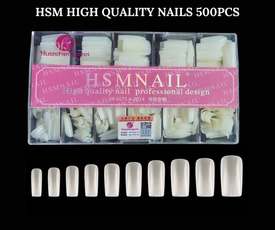 HSM Square Fake Nails 500Pcs Nails , Acrylic Nail Kit Square Pre-Shaped Press On Nails, Clear And Natural False Nail Extension Kit, Full Cover Soft Gel Nail Tips, Home Salon Nail Art Manicure Set, 11 Sizes
