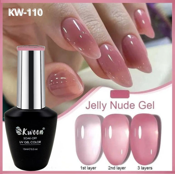 KWEEN Jelly Pastel Pink Color UV/LED Soak Off Gel Polish for DIY Nail Art Manicure
