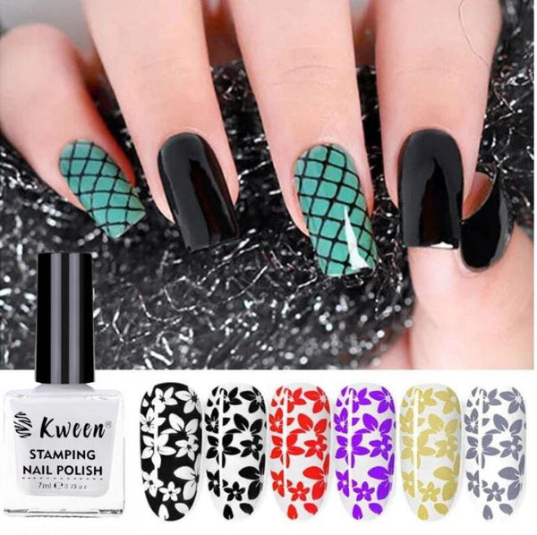 KWEEN Stamping Nail Polish 7m Bright Color Pink Green DIY Nail Art Stamping Print for Stamping Plates Manicure Varnish