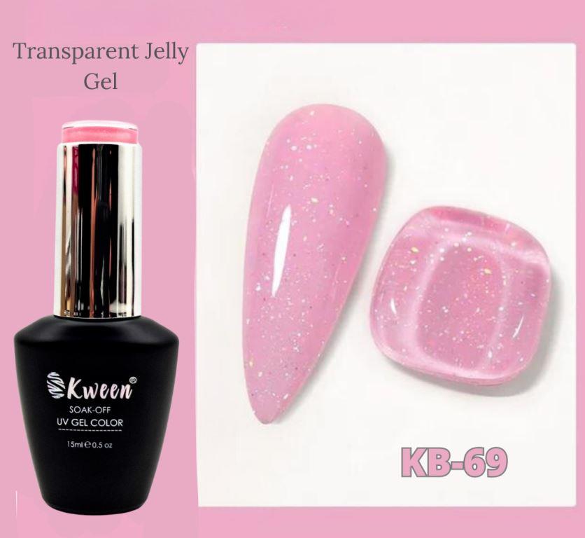 KWEEN Pink Glitter Jelly Gel Nail Polish, Pastel Pink Colorful Jelly Translucent Neutral Holographic Shimmer Iridescent Sparkly Salon Home DIY UV Manicure Nail Gel