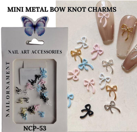 Cute Mini Luxury Kawaii Colour Bow Nail Art Charms 3D Japanese Alloy Bow Tie Jewelry Nail Rhinestone Cute Bow DIY Nail Decoration