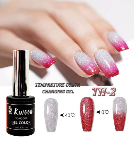 KWEEN Color Changing Thermal Gel Polish, Pink Shiny Glitter UV LED Gel Varnish, Soak Off UV LED Polish For Manicure