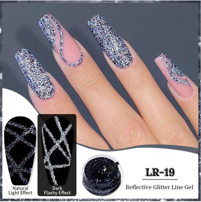 KWEEN Black Reflective Glitter Liner Diamond Shine Soak Off UV Nail Gel For Manicure