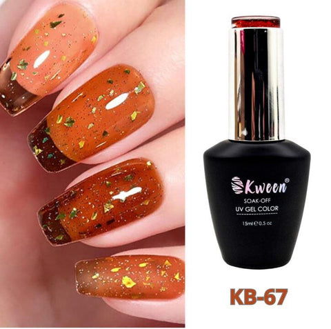 Kween Jelly Crystal Platinum Glitter Chunks Gel Nail Polish Translucent Coral Caramel Amber Brown Autum Color Soak Off UV LED Manicure Gel