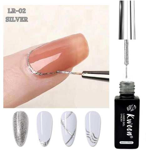 KWEEN Gel Liner Nail Art Polish Set Gel Liner Nail Art Kit For Nail Design, 4 Colors Black White Gold Silver Design Paint with Thin Brush for French Tip Manicure DIY Nail Art