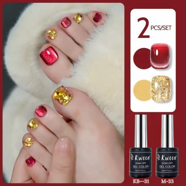 KWEEN 2Pcs/Set 10ml Red Cat Magnetic Gel Polish with Gold Glitter Gel Polish