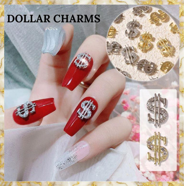 Dollar Nail Charms Gold and Silver 3D Alloy Dollar Money Nail Art Charms 2 PAIRS