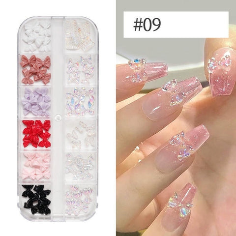 12 Grid Nail Art Bow & Charms Decoration 3d nail Pearls Charms for Creating Attractive Nail Design Manicure