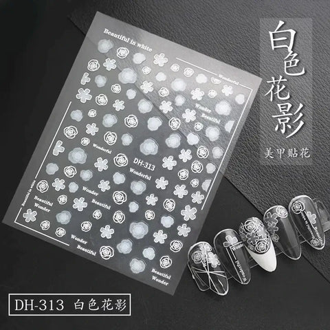 3D Embossed White Flowers Nail Art Stickers Nail Art Decoration Stickers For Manicure.