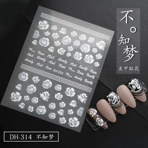 3D Embossed White Flowers Nail Art Stickers Nail Art Decoration Stickers For Manicure.