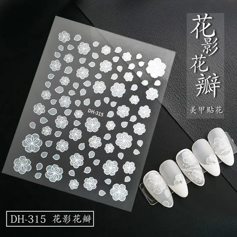 3D Embossed White Flowers Nail Art Stickers Nail Art Decoration Stickers For Manicure.