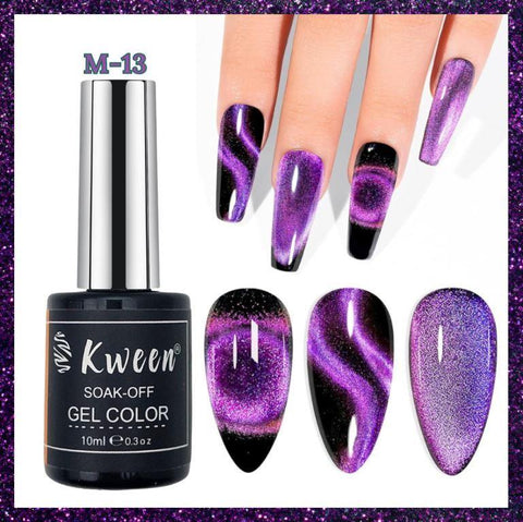 KWEEN PEACOCK Cat Eye Gel Nail Polish, Magnetic Gel Polish Magic Shimmer Galaxy Effect Holographic Glitter Silky Cat Eye Nail Polish Soak Off Nail Art Salon Manicure at Home