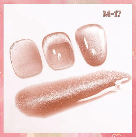 KWEEN 9D Cat Eye Gel Nail Polish, Nude with Gold Glitter Shimmer Holographic Nail Polish UV soak Off Magnetic Polish For Manicure