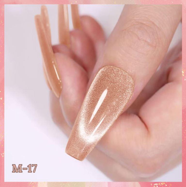 KWEEN 9D Cat Eye Gel Nail Polish, Nude with Gold Glitter Shimmer Holographic Nail Polish UV soak Off Magnetic Polish For Manicure