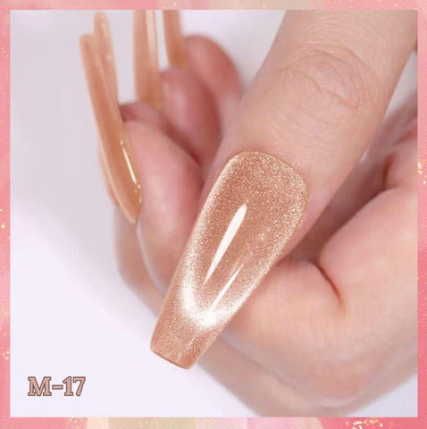 KWEEN 9D Cat Eye Gel Nail Polish, Nude with Gold Glitter Shimmer Holographic Nail Polish UV soak Off Magnetic Polish For Manicure