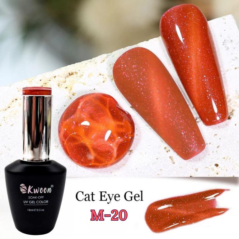 KWEEN Cat Eye Gel Nail Polish, 15ml Soak Off UV LED Glitter Magnetic Gel Nail Polish, Gold Brown Cateye Gel Polish for Manicure