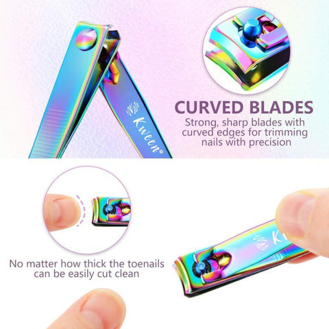 KWEEN Nail Clipper Stainless Steel Rainbow ,Finger Nails Trimmers Nail Cutter Manicure Tool