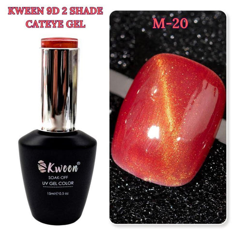 KWEEN Cat Eye Gel Nail Polish, 15ml Soak Off UV LED Glitter Magnetic Gel Nail Polish, Gold Brown Cateye Gel Polish for Manicure