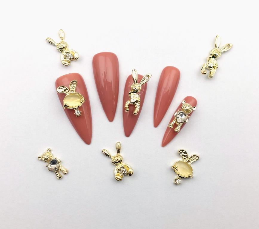 3D Rabbit Nail Charms Rhinestones Diamonds Glitter Nail Art Rabbit Metal Gold Charms Design for Nail Art Decoration