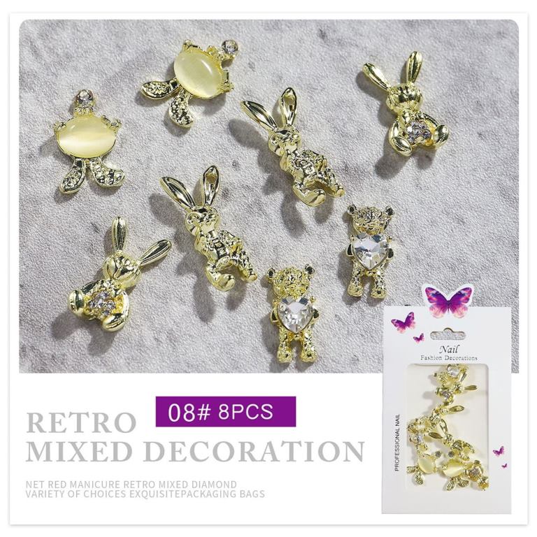 3D Rabbit Nail Charms Rhinestones Diamonds Glitter Nail Art Rabbit Metal Gold Charms Design for Nail Art Decoration