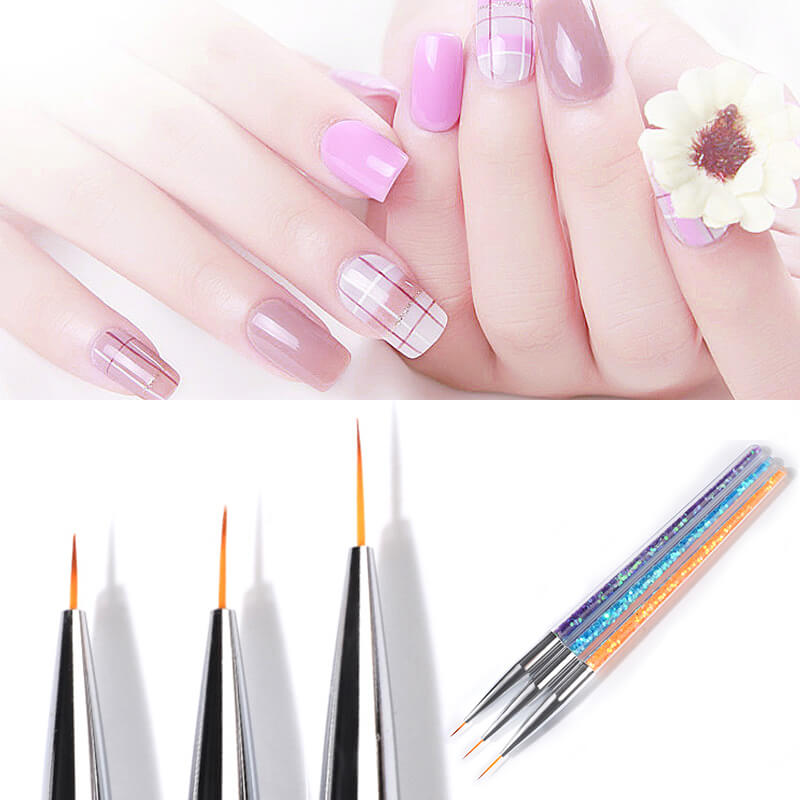 Nail Drawing Pen Set, 3PCS Glitter Handle Nail Art Pen Brush, Nail Design Brush, Painting Drawing Liner Nail Tools