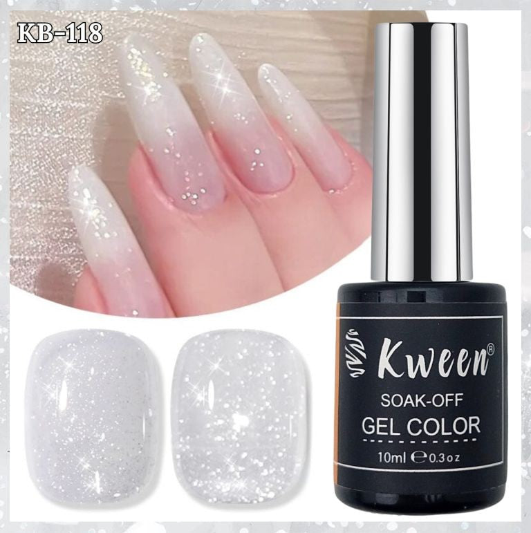 KWEEN Reflective Glitter Gel Polish Milky Melee Diamond Sparkle Gel na ...