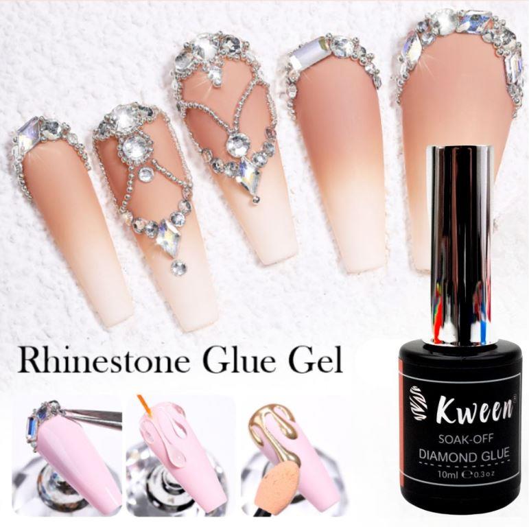 KWEEN Nail Rhinestone UV Glue Gel, Super Strong Adhesive No Wipe Gel Nail Glue For Rhinestones, 3D DIY Decorations Nail Gem Glue