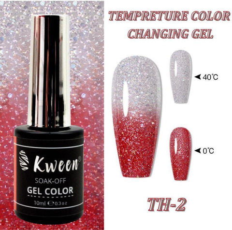 KWEEN Color Changing Thermal Gel Polish, Pink Shiny Glitter UV LED Gel Varnish, Soak Off UV LED Polish For Manicure