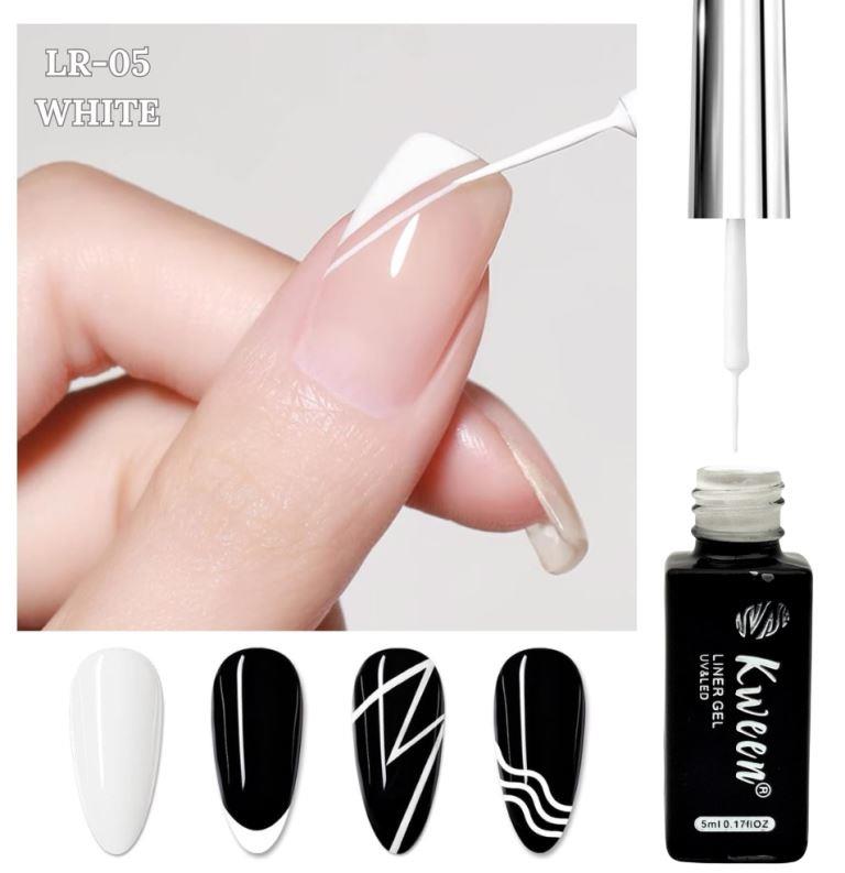 KWEEN Gel Liner Nail Art Polish Set Gel Liner Nail Art Kit For Nail Design, 4 Colors Black White Gold Silver Design Paint with Thin Brush for French Tip Manicure DIY Nail Art