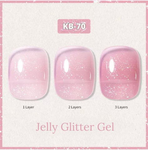 KWEEN Pink Glitter Jelly Gel Nail Polish, Pastel Pink Colorful Jelly Translucent Neutral Holographic Shimmer Iridescent Sparkly Salon Home DIY UV Manicure Nail Gel