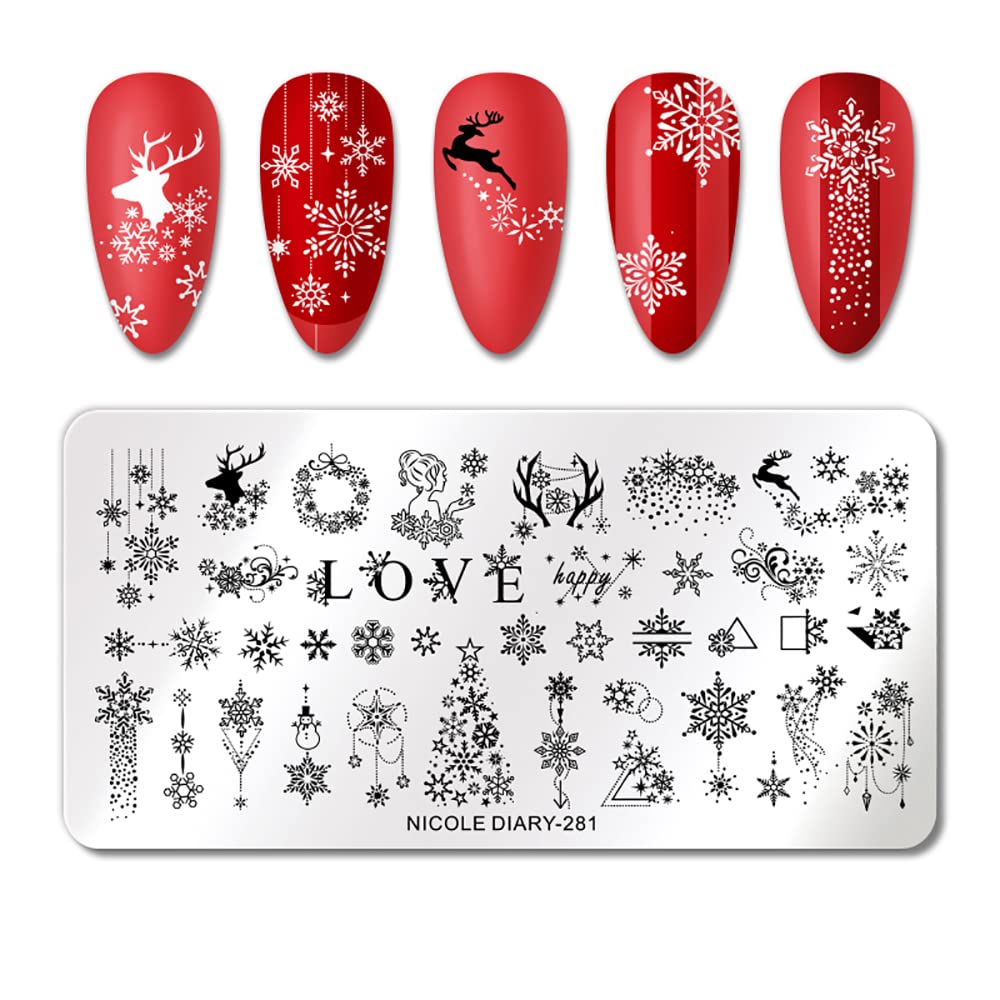 Nicoles Diary Winter Snowflake & Holiday Nail Art Stamping Plate Professional Nail Art Stamping Plates For Stunning Nail Art Design Creation.