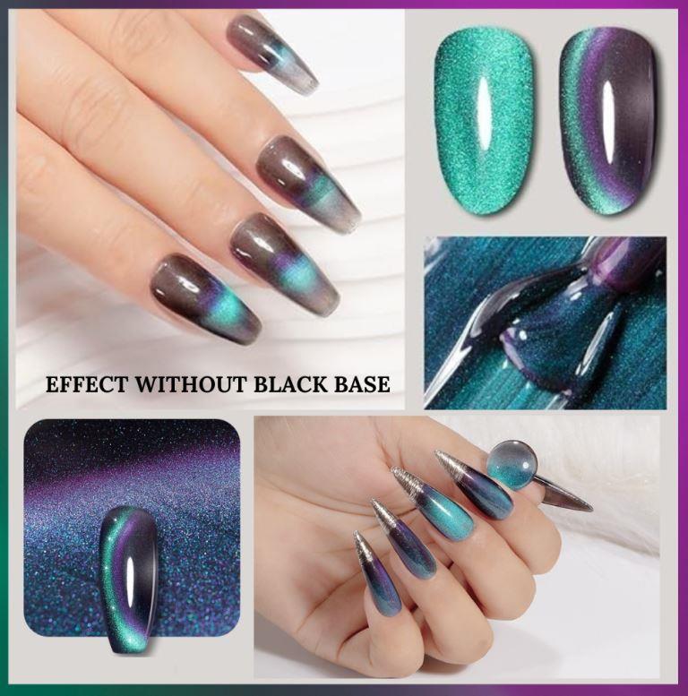 KWEEN Cat Eye Gel Nail Polish Upgrade 9D Cat Eye Gel Nail Polish with Black Color Gel High Pigment Double Colors Magnetic Gel Galaxy Chameleon Effect Professional Use for Salon