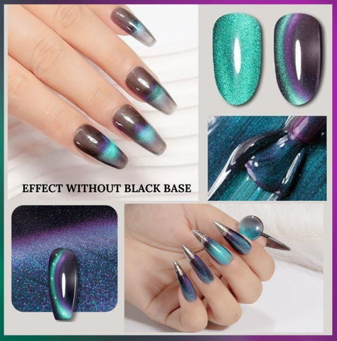 KWEEN Cat Eye Gel Nail Polish Upgrade 9D Cat Eye Gel Nail Polish with Black Color Gel High Pigment Double Colors Magnetic Gel Galaxy Chameleon Effect Professional Use for Salon