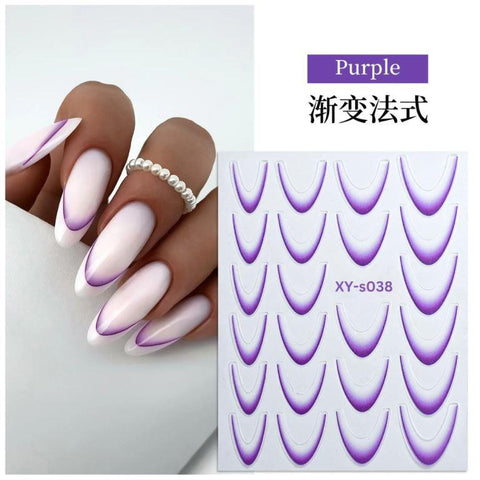 French Line Nail Stickers Gradient Colorful French Tip Nail Decal 3D Self-Adhesive Nail Art Stickers French Tip Nail Guides Design