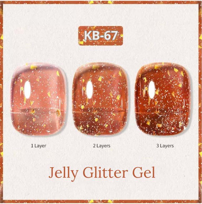 Kween Jelly Crystal Platinum Glitter Chunks Gel Nail Polish Translucent Coral Caramel Amber Brown Autum Color Soak Off UV LED Manicure Gel