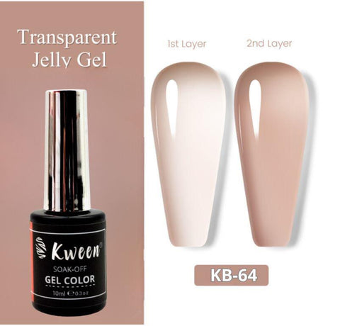 Kween Translucent Gel Polish Sheer Natural Light Nude Jelly Nail Polish Soak off Nail Art DIY at Home