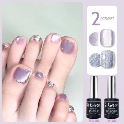 KWEEN 2Pcs/Set 10ml Lilac Cat Magnetic Gel Polish with Silver Glitter Gel Polish