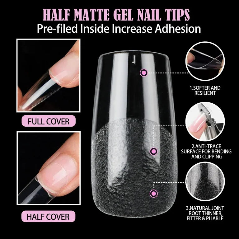 240pcs Square Nail Tips Medium Length Sqaure Gel x Nail Tips Full Cover Acrylic False Fake Nails for Nail Extension Home DIY Nail Salon 12 Sizes